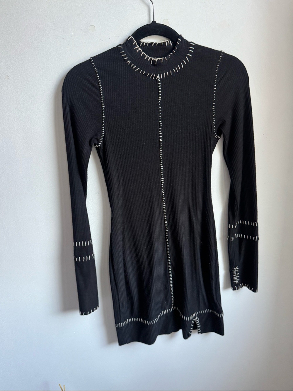 Free People Black Ribbed Long Sleeve mini dress